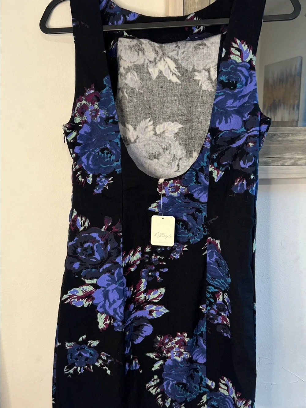 Free People Black Dress with Blue & Purple Floral